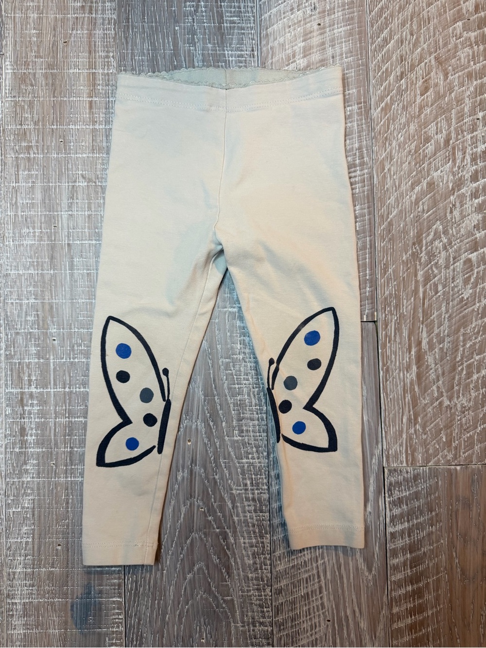 Tea Collection Pale Gray Leggings with Navy and Black Butterfly Accents